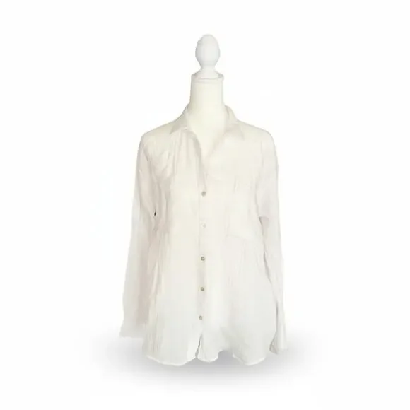 NEW Eileen Fisher Petite Medium Organic Cotton Gauze ButtonDown Shirt White Poet - Picture 4 of 9